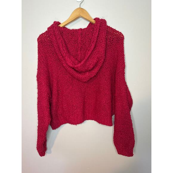 Anthropologie Pilcro NWOT Sailcloth Hooded Sweater Red Raspberry Oversized Sz M - Picture 5 of 7